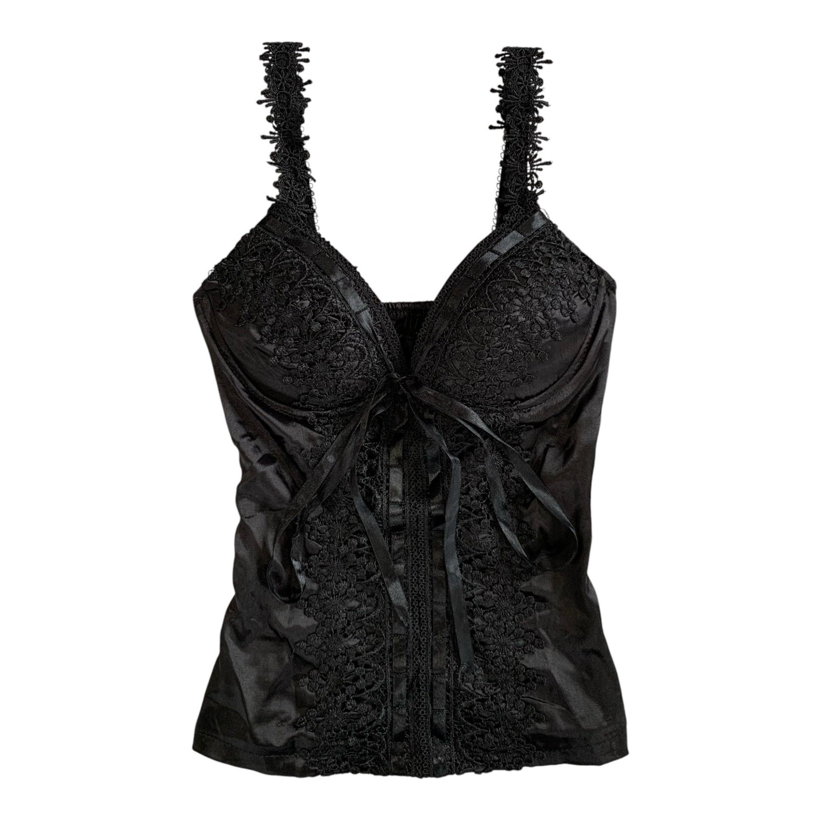 Vintage Corset Top Lace Up Bustier Goth Renaissance Size Small Black Y2K Grunge-image
