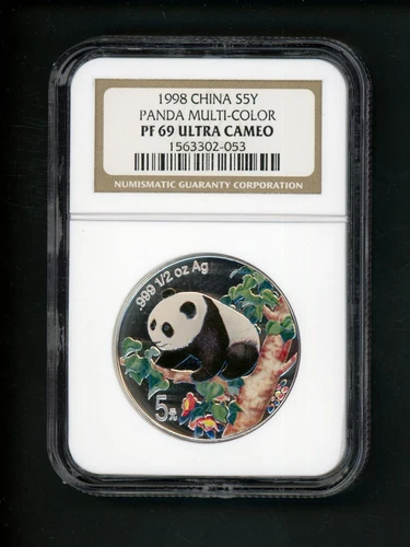 China PRC People's Republic 1998 Silver 5Y Yuan Panda Multi-Color NGC PF 69 UCAM
