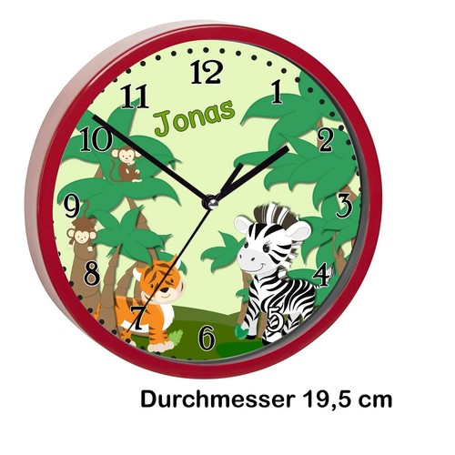 Kinder Wanduhr Kinderzimmer Kinderwanduhr Kinderuhr mit Namen Dschungel - Bild 2 von 5