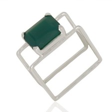 Green Onyx White Rhodium 925 Sterling Silver Handmade Design Ring Jewelry