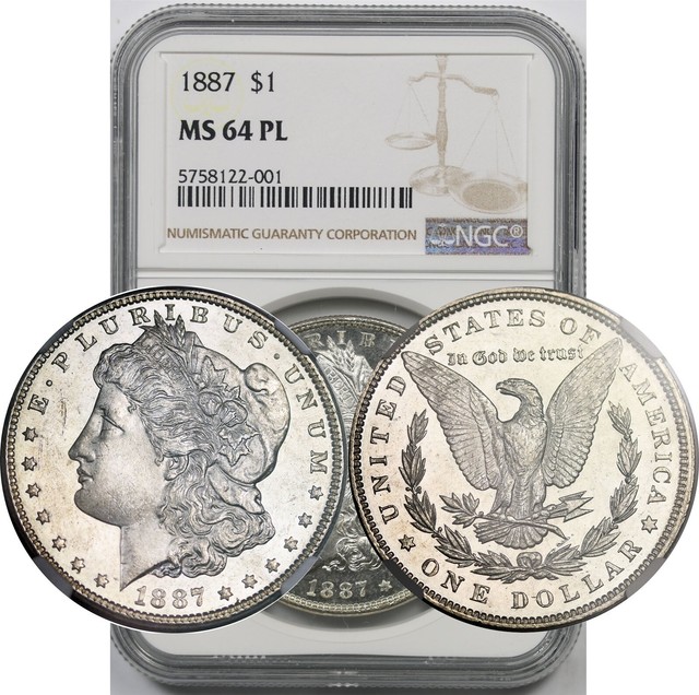 NGC MS64 1887 US Morgan Silver Dollar $1
