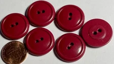 Set of 6 Vintage NOS Glossy Dark Red Plastic Sew-thru Buttons 7/8" 22.5mm 14804