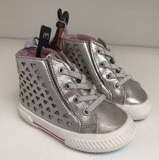 Toddler Baby Girls Silver with Hearts High Top Sneakers Booties Shoes Size 3