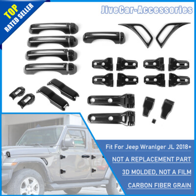 26PCS Full Set Exterior Door Decor Cover Trim For Wrangler JL 2018+ Carbon Fiber
