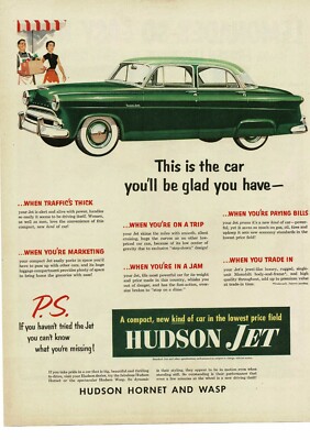 1953 HUDSON Super Jet 2-tone Green 4-door Sedan art Vintage Ad 