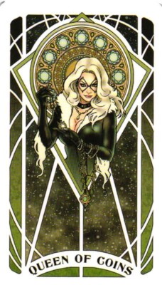BLACK CAT QUEEN OF COINS 2023 Marvel Tarot Card By Lily McDonnell