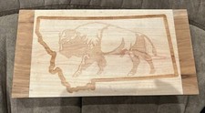 Laser Engraved Buffalo Wood Cheese Board Hand Made Solid Hickory Maple Woods