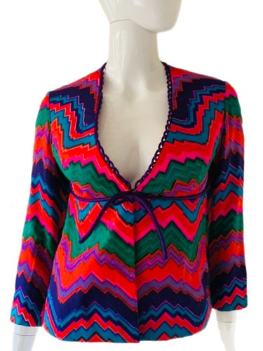 Vtg Late 60’s Dayglo Abstract Chevron Print Top Coat - Picture 2 of 4