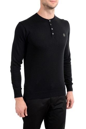 Roberto Cavalli Men's Cashmere Black Henley Sweater Large - Picture 2 of 6