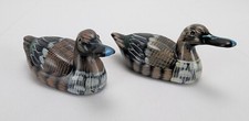 Vintage Ceramic Duck Figurines Set of 2 Matching Fowl Blue Striped Beak 4.5"