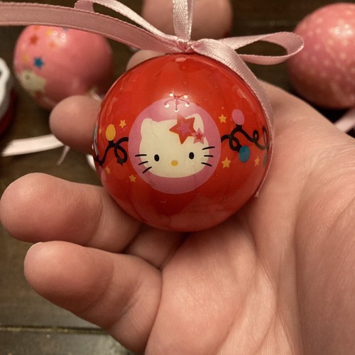Hello Kitty Christmas Ornament Lot Of 5 Pink Ball Tin 1.75” - 3” Sanrio - Picture 7 of 15
