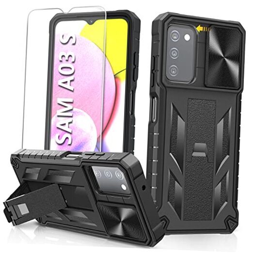 for Samsung Galaxy A03s Protective Case: Military Grade Drop Proof Full Black