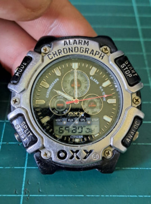 Seltene Vintage (1994) CITIZEN OXY CHRONOGRAPH C112-L12031 Uhr *Ersatzteile repariert*