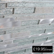 CUT SAMPLE Strato White Brushed Metal Glass Stone Feature Mosaic or Border Tiles