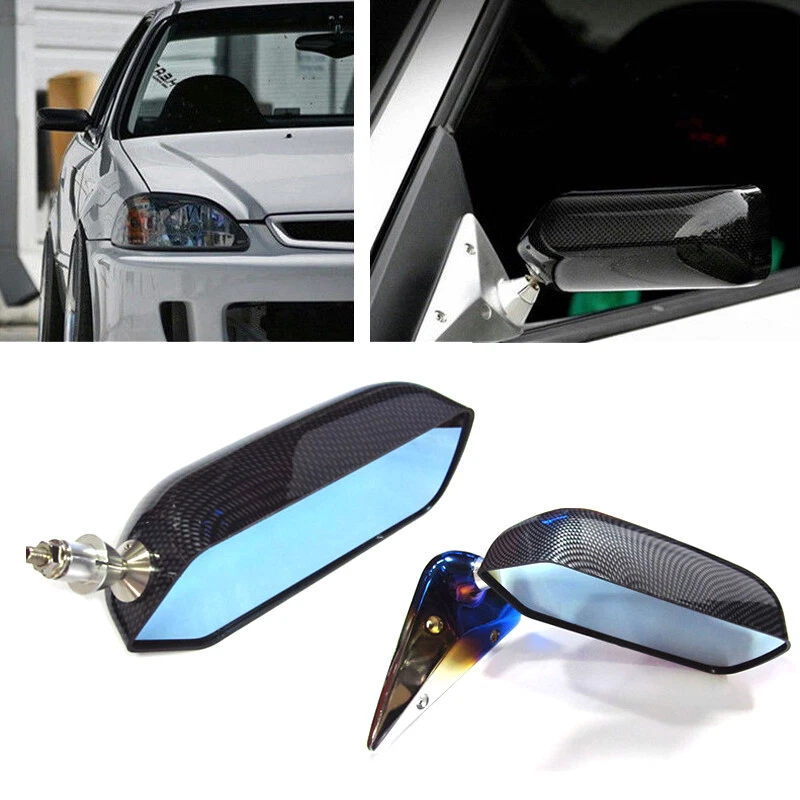 Espejo retrovisor lateral universal con soporte de metal de aspecto azul de fibra de carbono estilo F1 2 piezas Foto 3 de 4