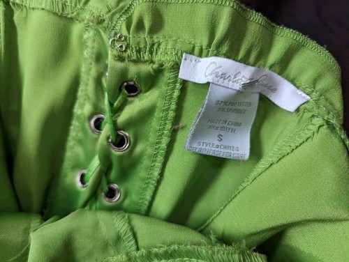 Charlotte Russe Satin Corset Bustier Top Y2k Women S Boned Green Vtg Stretch - Picture 6 of 9