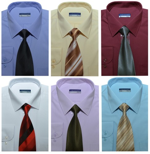 Mens Long Sleeve Shirt and Tie Set 