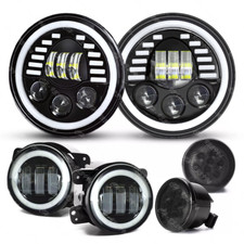 Black 07-18 For Jeep Wrangler Jk 7 Led Headlights4 Fog Lightsturn Lamp Combo