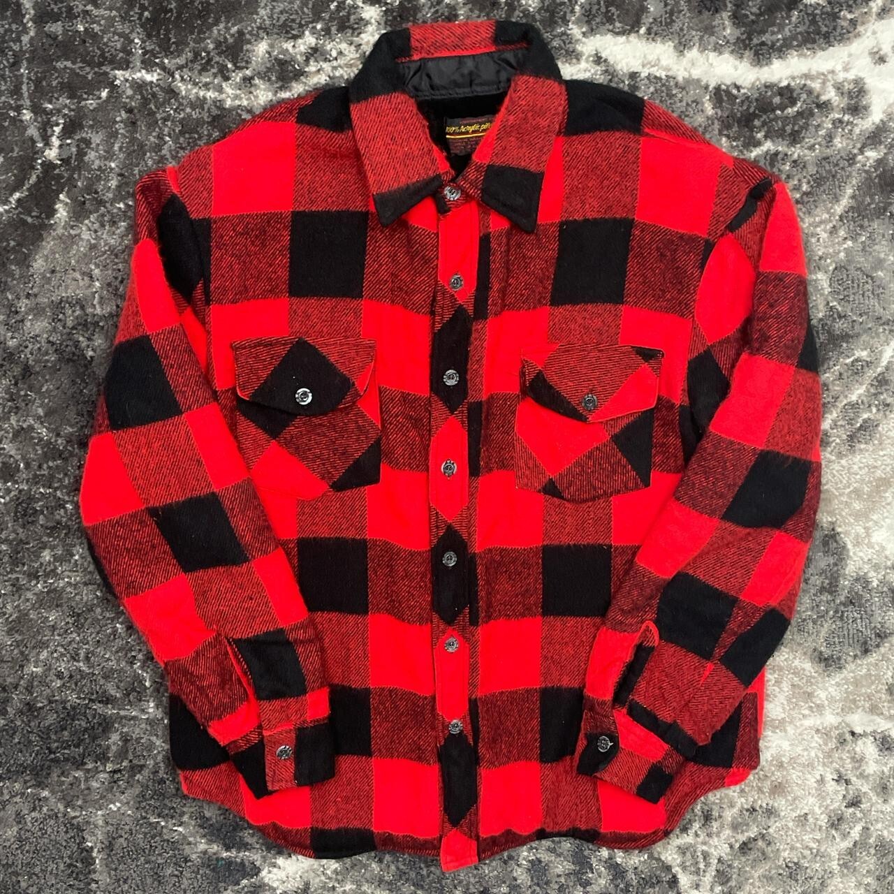 Vintage Montgomery Ward Flannel Jacket Mens Medium Buffalo Plaid Fleece Lined