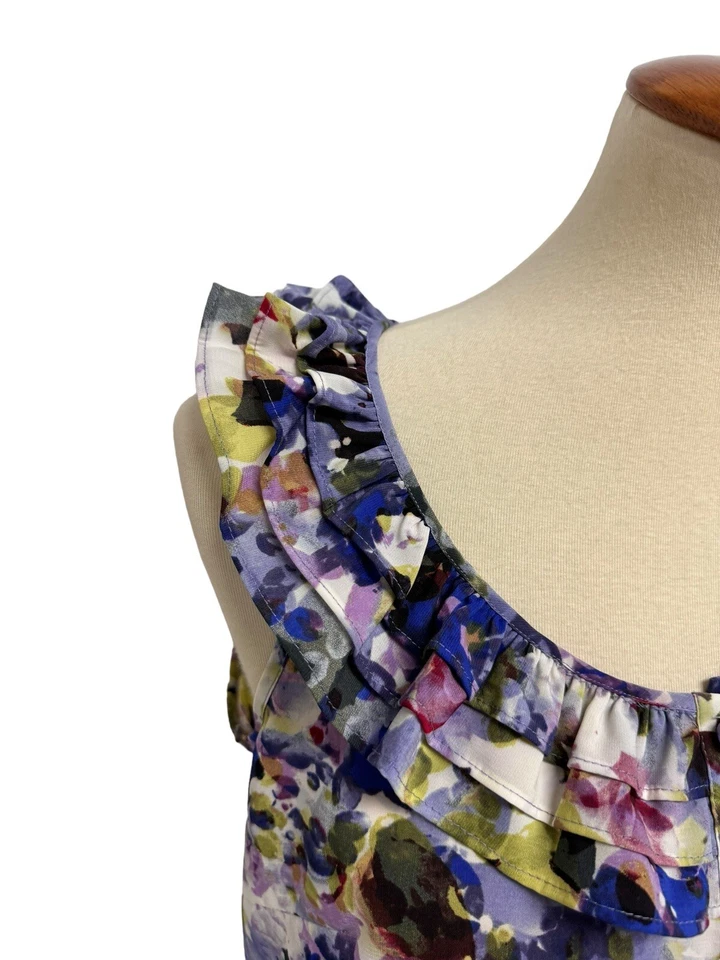 Blusa para mujer Spense sin mangas con volantes multicolor floral con botones talla M Foto 3 de 4