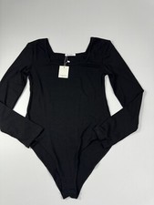 MANGOPOP Women's Square Neck Long Sleeve Bodysuit Color Black Size M