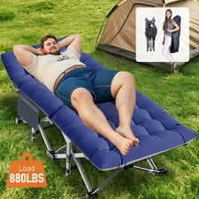H ZT Folding Camping Cot Double Layer Oxford Wide Sleeping Bed w/Carry Bag Mat