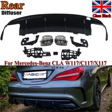 FOR MERCEDES AMG W117 C117 X117 GLOSS BLACK REAR DIFFUSER QUAD EXHAUST TAILPIPES