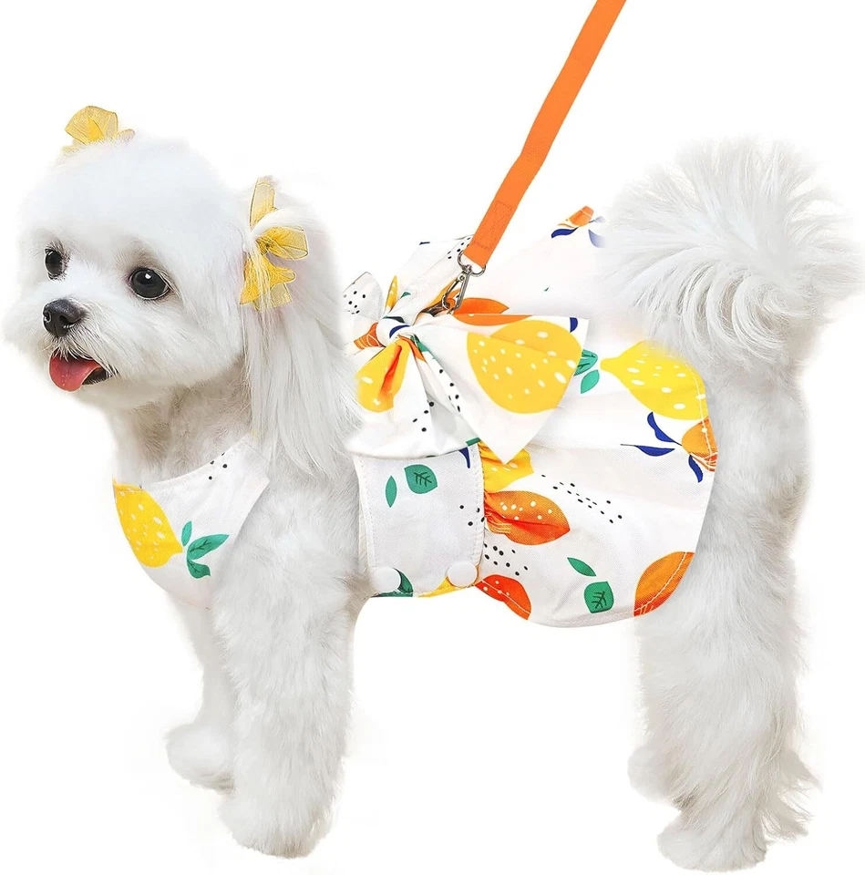 Elegante Niña Perro Vestido Arnés + Correa Pajarita Pequeña Mascota Cachorro Gato Chaleco Ropa Foto 4 de 4