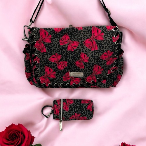 Betsey Johnson MESSENGER BAG Leopard Red Bows Spacious Computer & Can Cooler