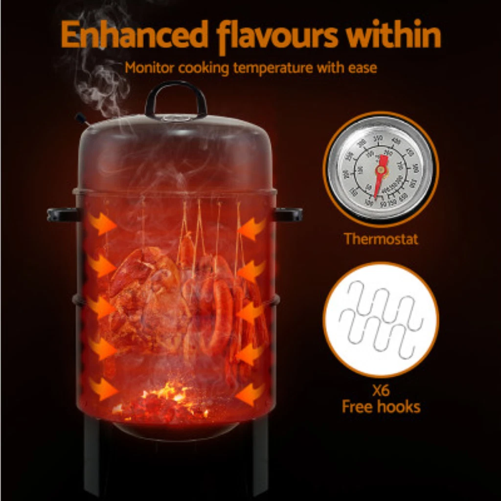 BBQ Smoker Portable Charcoal Outdoor Cooking Barbecue Meat Grill Roaster 3 In 1