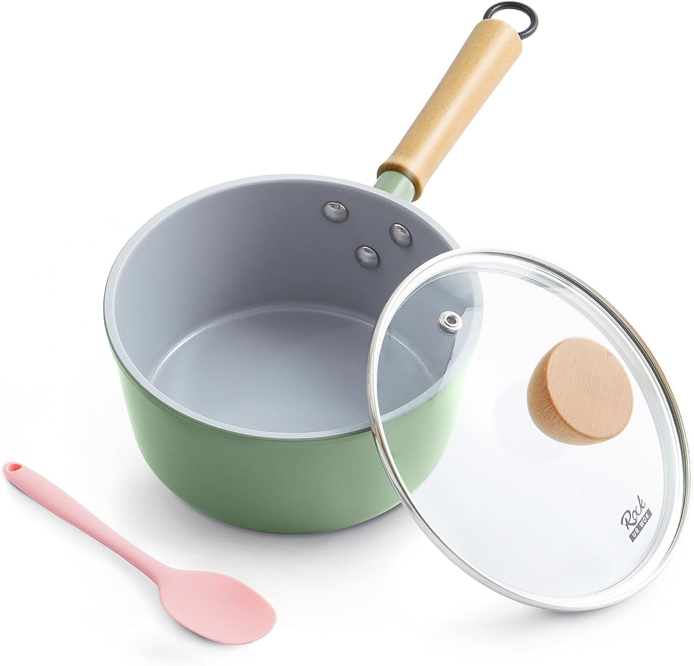 Ceramic Nonstick Sauce Pan with Lid, 1.5 Qt Small Pots for Cooking, Small Pot Wo