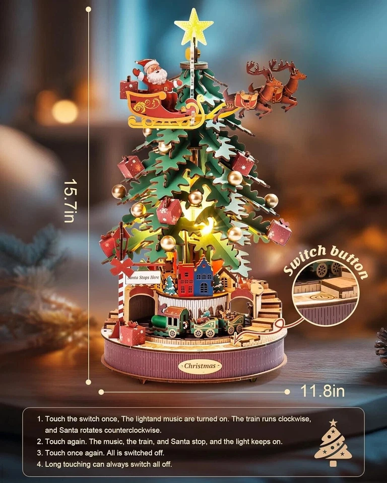 Rolife Árbol de Navidad Madera 3D Puzzle Kit de Construcción Hágalo Usted Mismo Caja de Música Regalo para Mujeres Foto 3 de 4