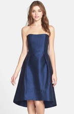 NEW ALFRED SUNG Strapless High Low Dupioni DRESS Sz 4 $192 MIDNIGHT WEDDING