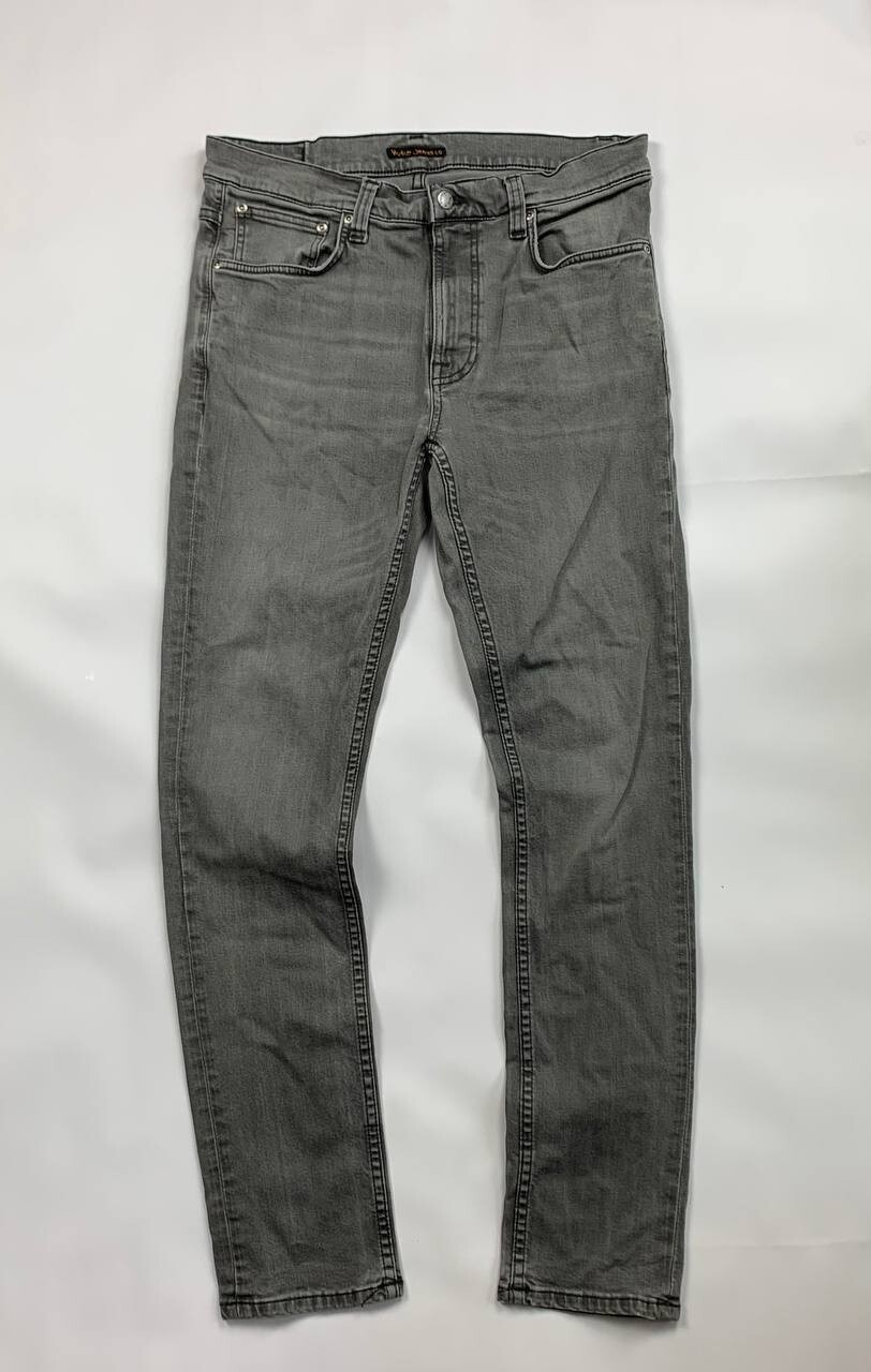 NUDIE Gray Wash Denim STRAIGHT Skinny Jeans W32 L32 Zip Fly