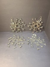 4 Rustic Metal Snowflake Ornaments Black Metal Large 6" Primitive