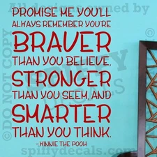 WINNIE THE POOH BRAVER STRONGER SMARTER Quote Vinyl Wall Decal Decor Sticker