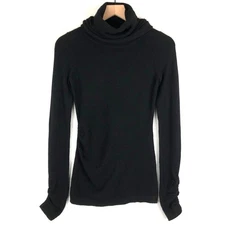 DIANE VON FURSTENBERG 100% Cashmere Sweater Sz P XS Black Multiple Neck Ruched