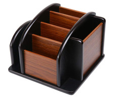 Wooden Desk Organizer, Desktop Office Supplies Storage Remote Control Caddy H...