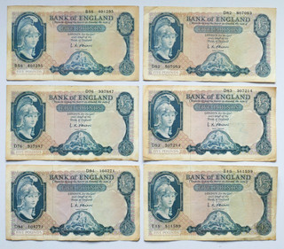 GB QEII 1957 O'BRIEN B277 £5 FIVE POUNDS LION & KEY BANKNOTES LOT OF 6