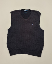 Vintage Polo Ralph Lauren Cable Knit V-Neck Sweater Vest Pony Logo Blue True L