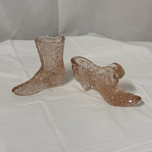Vintage Fenton Daisy & Button Dusty Rose Glass Boot And Slipper Small Crack Shoe