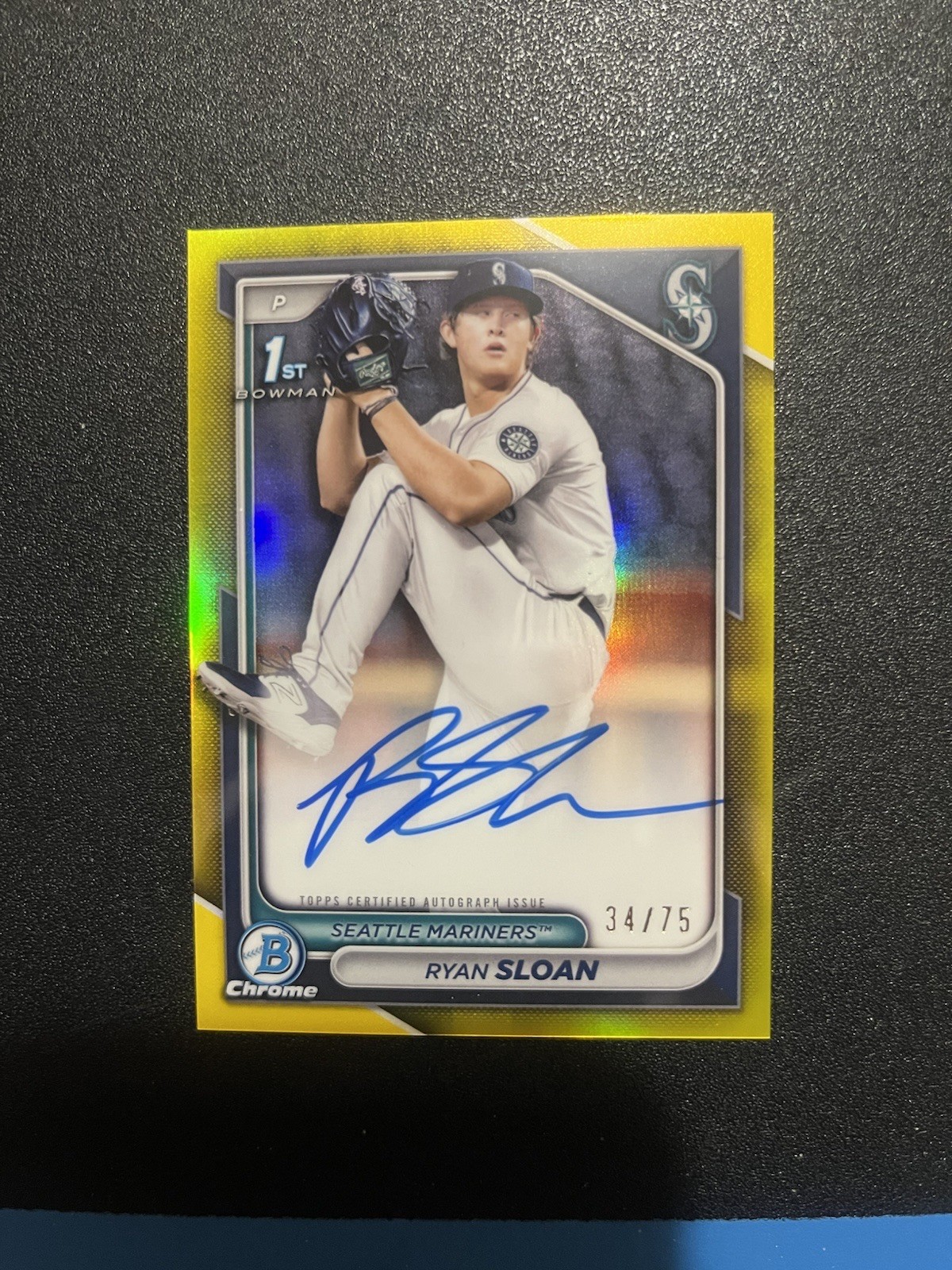 2024 Bowman Draft Ryan Sloan Chrome Auto Yellow Refractor 1st #/75 Mariners 🔥⚾