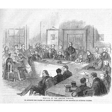 Meeting at The Adelphi Theatre to advance Claims of Actors - Antique Print 1856