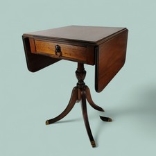 Duncan Phyfe Style Mahogany Drop Leaf Pedestal Side Table with Drawer — listing 2
