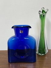 Blenko Cobalt Blue Art Glass Decanter Vase Mid Century Modern Hand Blown