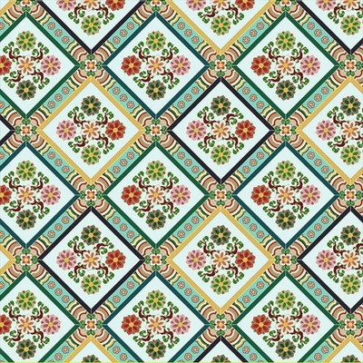 Korean Traditional Diamond Grid Dancheong Patterned Fabric made in Korea  BTHY