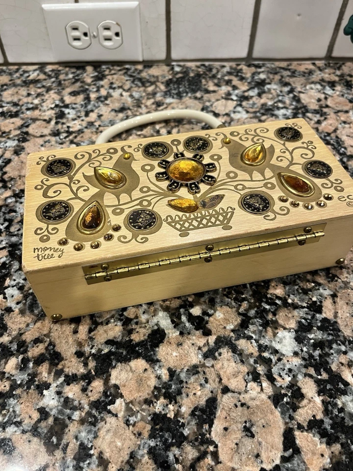 Винтажная деревянная шкатулка-кошелек Enid Collins с драгоценными камнями - Изображение 2 из 4