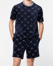 RARE SERGIO TACCHINI MEN'S COSIMO VELOUR T-SHIRT SHORTS SET MARITIME BLUE SIZE