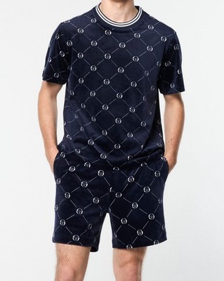 RARE SERGIO TACCHINI MEN'S COSIMO VELOUR T-SHIRT SHORTS SET MARITIME BLUE SIZE