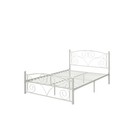 White metal bed frame with scalloped edge, featuring unique curved metal headboard and footboard designs.